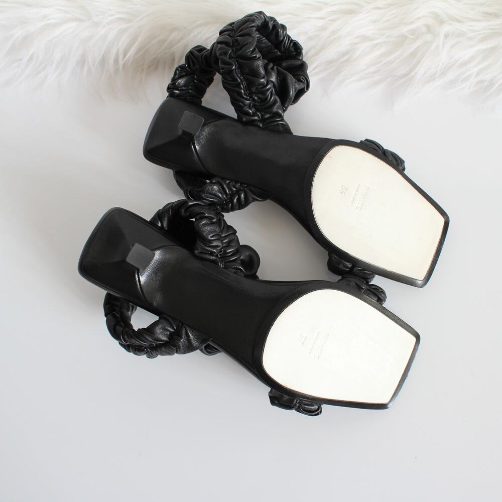 Khaite Lexington Black Ruched Leather Kitten-Heel Sandals (two different sizes) - Picture 12 of 16